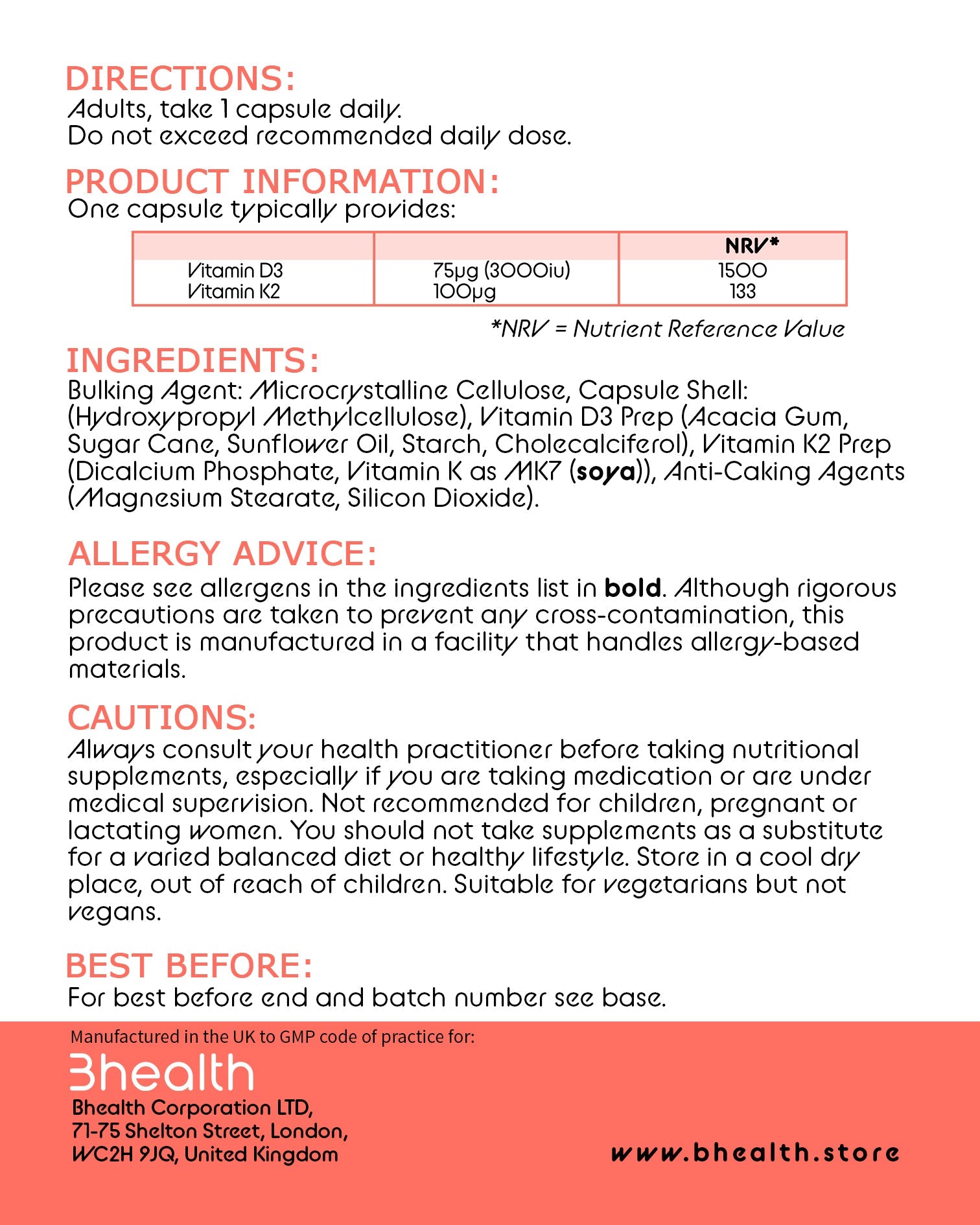 VIT D3 + K2 - Bhealth Store